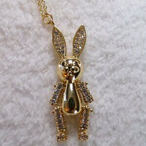 Moving Articulating Rabbit Pendant Necklace 18"